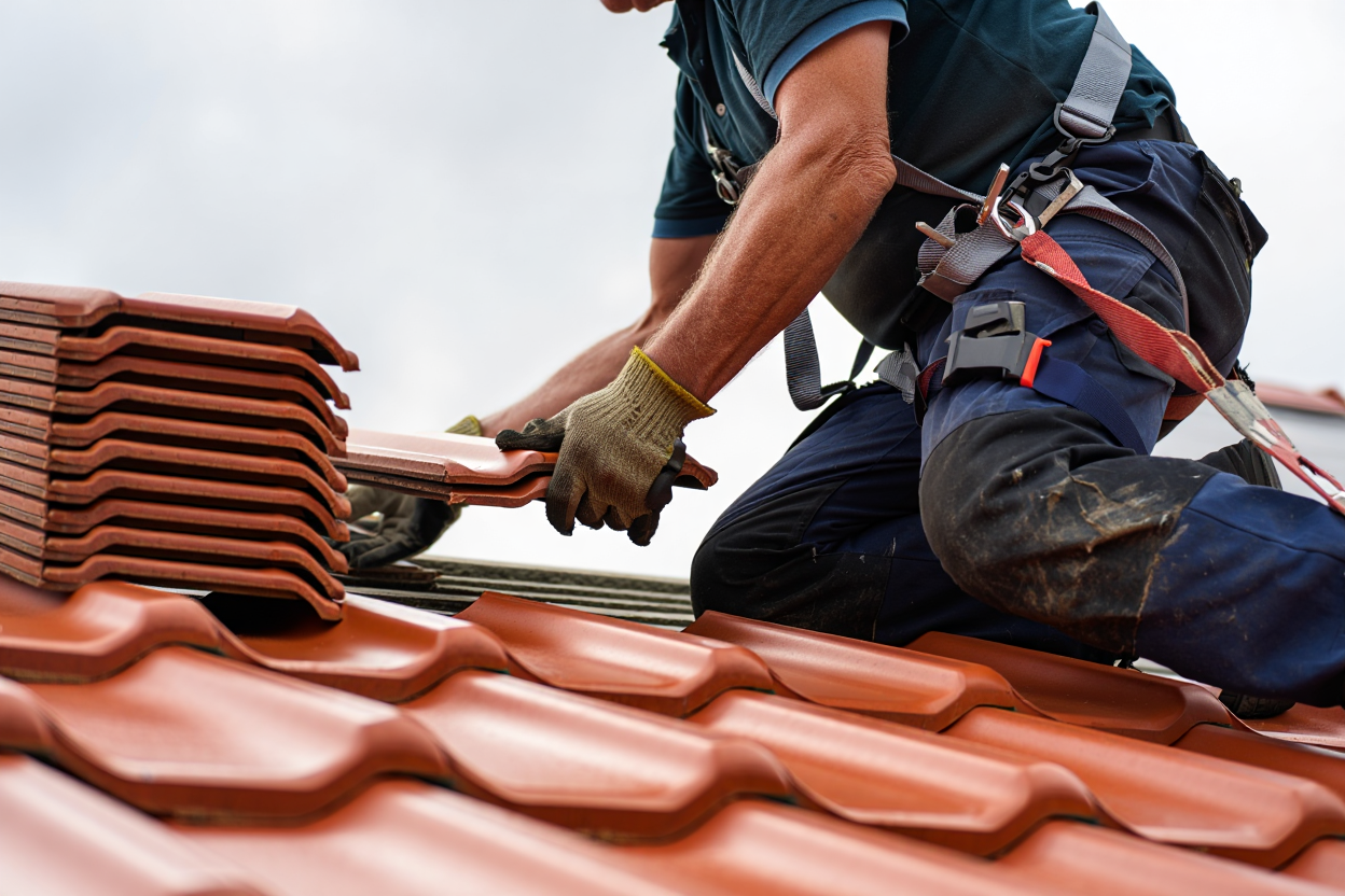 Dakdekker aan het werk op een dak