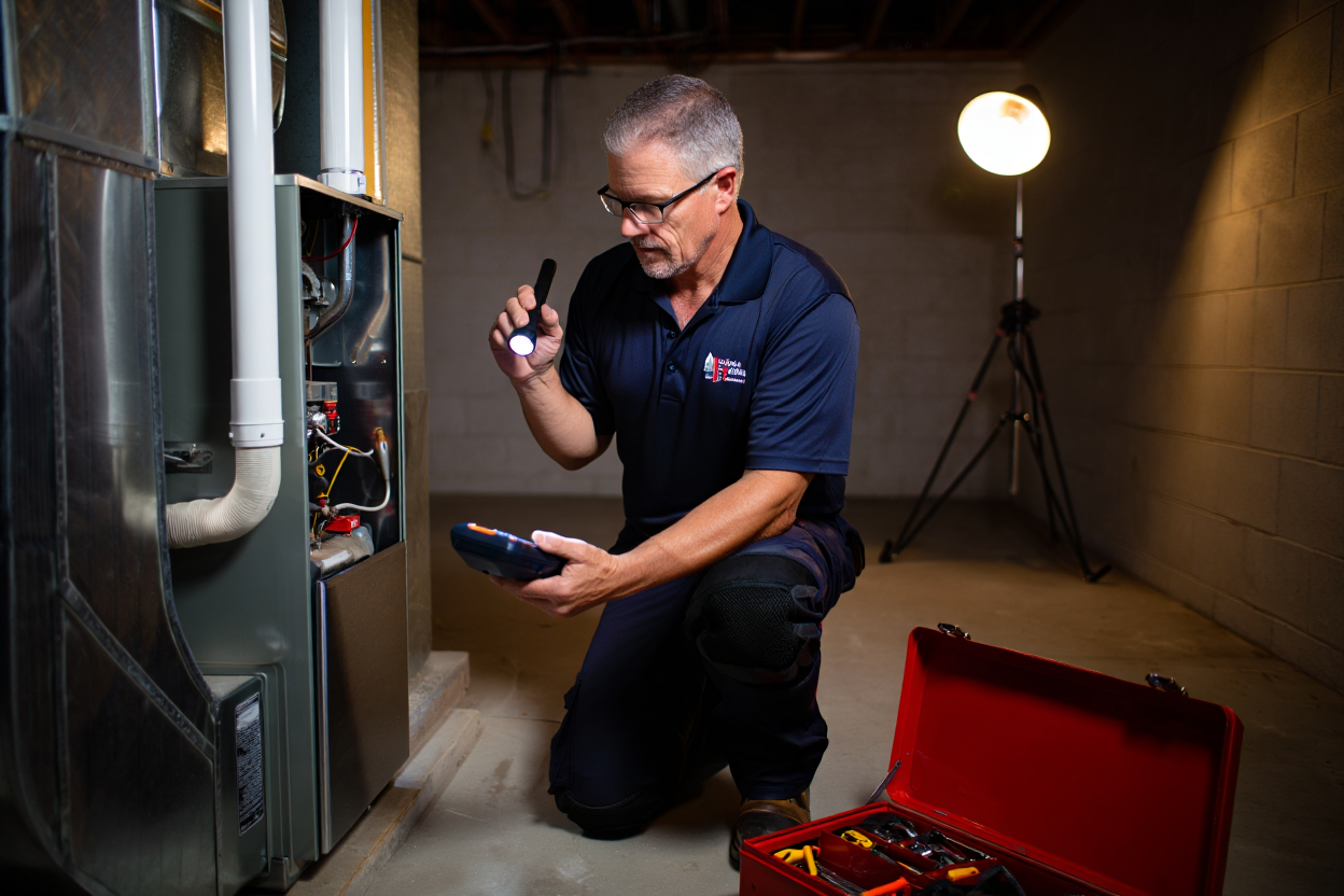 Vakman bezig met CV-ketel installatie