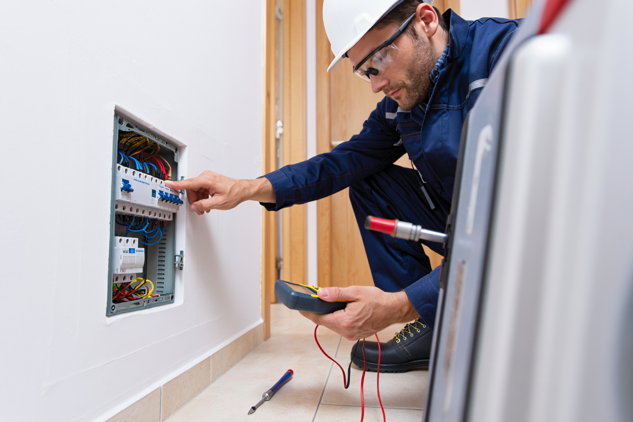 Elektricien werkt aan groepenkast