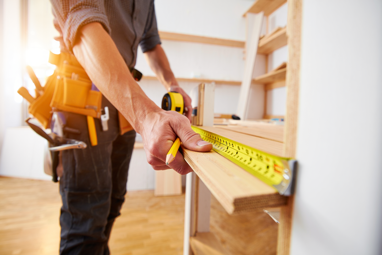 Timmerman bezig met houtwerk